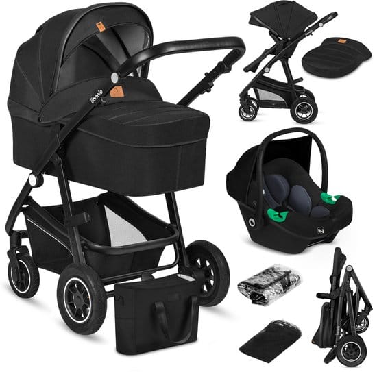 Lionelo Bianka - Kinderwagen 3 in 1 - incl. autostoel - 0-22kg - XXL - Buggy 3in1 - Verstelbare duwstang - Opvouwbaar - Accessoireset - XXL zonnekap - Gelagerde wielen - Reiswieg