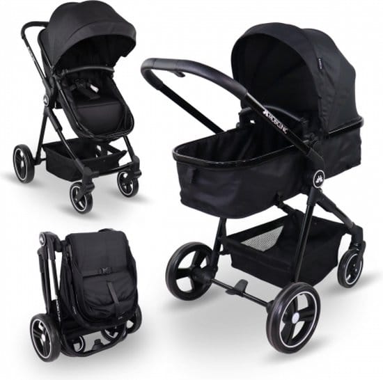 Mobiclinic Nuit - Kinderwagen 2-in-1 - Ultracompact - Handgreep met één hendel - 5 puntsgordel - 0-22 kg - Multifunctionele Buggy 2 in 1 - Afneembare stang - Zwart